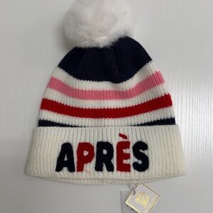 Striped Pom Pom Beanie with Après Text